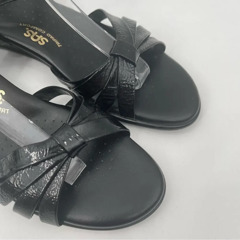 SAS Sandals 9.5 SLIM Strippy Quarter Strap Wedge Black Patent Leather 9.5 SLIM